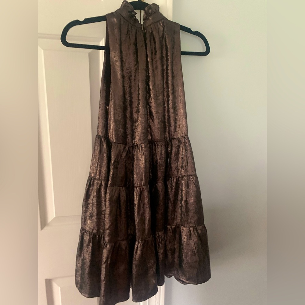 TCEC shiny metallic bronze brown tiered dress size small